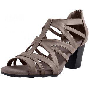 NWT Easy Street Women's Block Heel Amaze Heeled Sandal Pewter Metallic Gray 9.5M